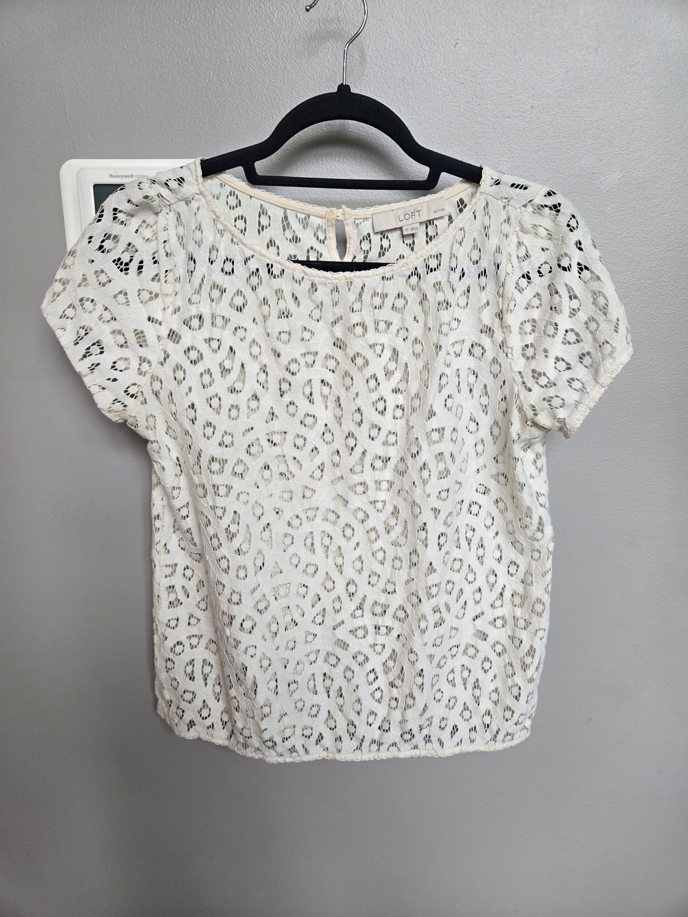 LOFT Cream Lace Overlay Short Sleeve Top